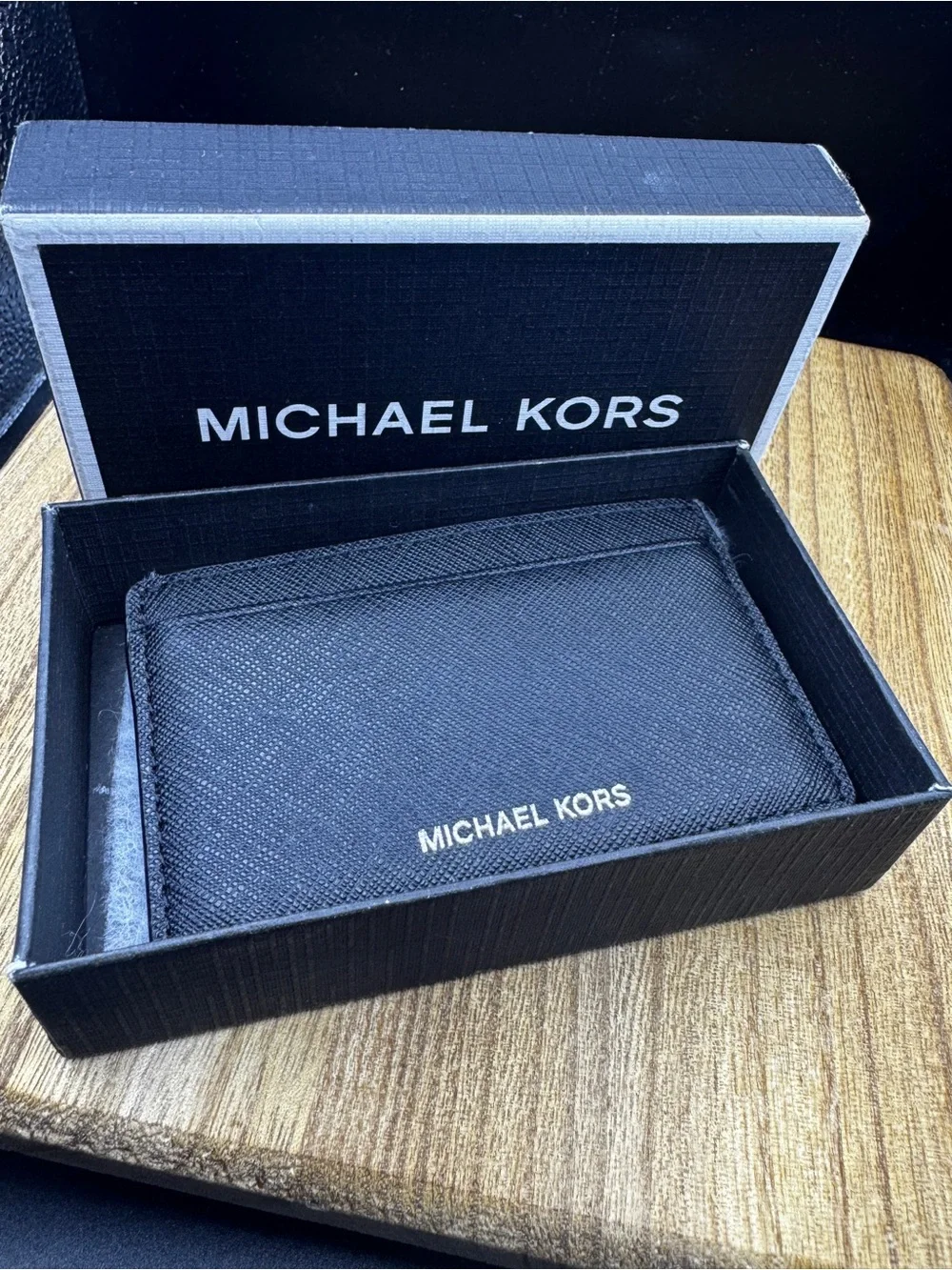 Michael Kors Black Saffiano Leather Slim Card Case w/Box